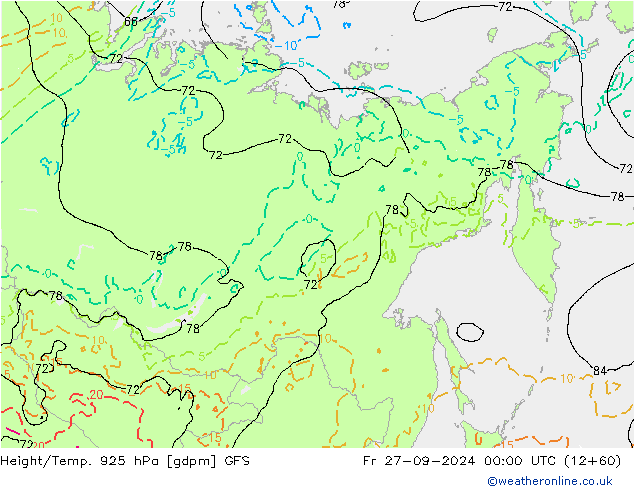 Height/Temp. 925 hPa GFS pt. 27.09.2024 00 UTC
