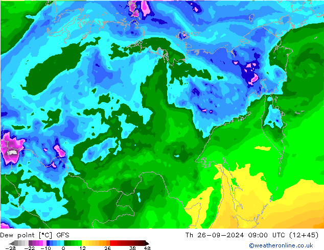 Ponto de orvalho GFS Qui 26.09.2024 09 UTC