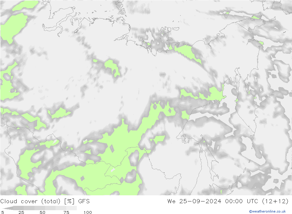 Cloud cover (total) GFS We 25.09.2024 00 UTC