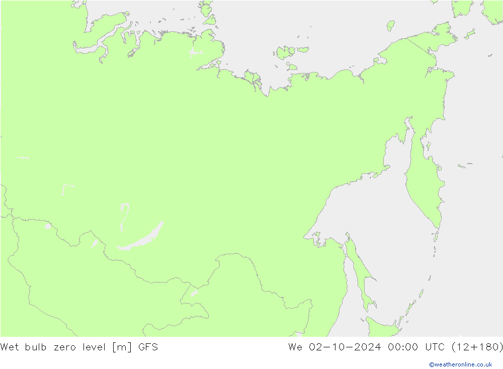 Wet bulb zero level GFS śro. 02.10.2024 00 UTC