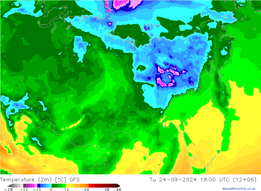 карта температуры GFS вт 24.09.2024 18 UTC