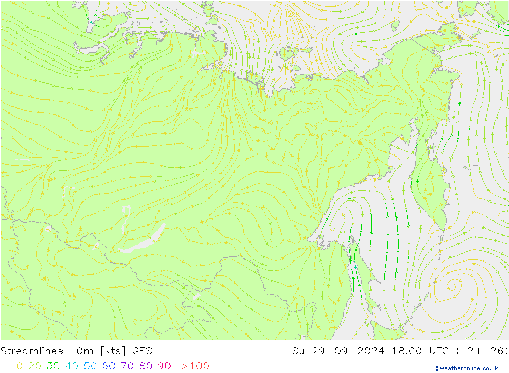 Streamlines 10m GFS Ne 29.09.2024 18 UTC