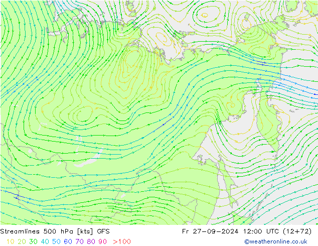 Linha de corrente 500 hPa GFS Sex 27.09.2024 12 UTC