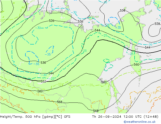 Z500/Rain (+SLP)/Z850 GFS чт 26.09.2024 12 UTC