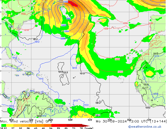 Max. wind velocity GFS lun 30.09.2024 12 UTC