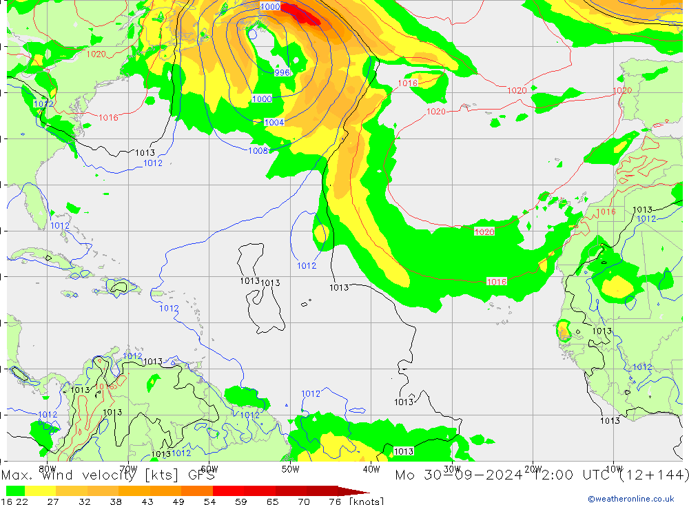 Max. wind velocity GFS Mo 30.09.2024 12 UTC