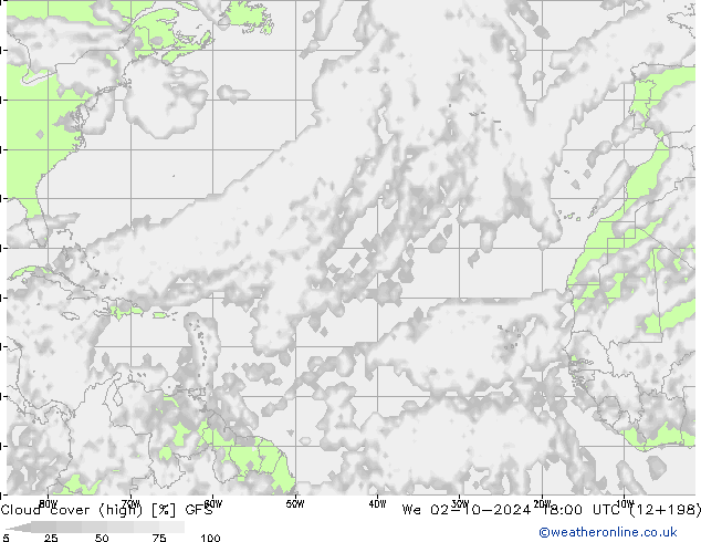 Cloud cover (high) GFS We 02.10.2024 18 UTC