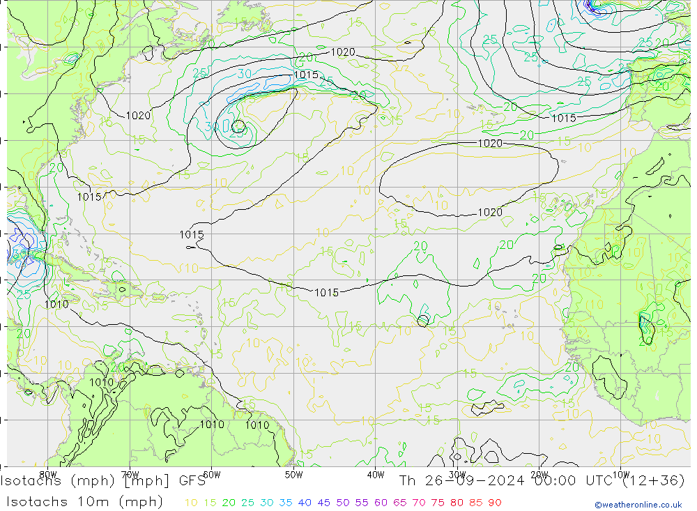 Isotachs (mph) GFS Th 26.09.2024 00 UTC