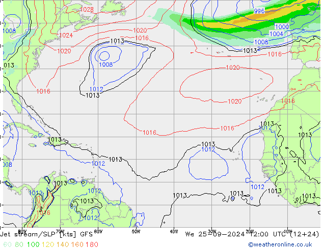 Corrente a getto GFS mer 25.09.2024 12 UTC