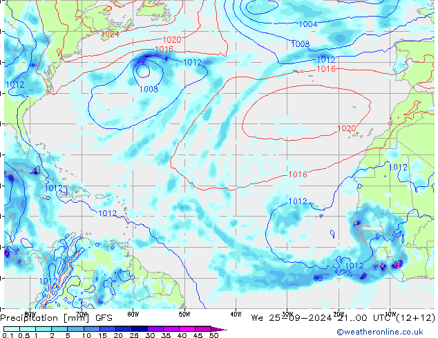 Précipitation GFS mer 25.09.2024 00 UTC