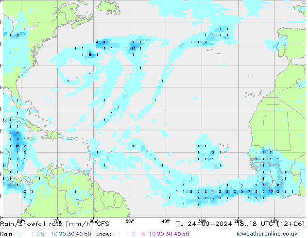 Rain/Snowfall rate GFS Tu 24.09.2024 18 UTC