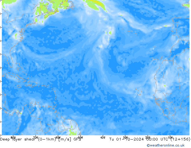 Deep layer shear (0-1km) GFS Di 01.10.2024 00 UTC