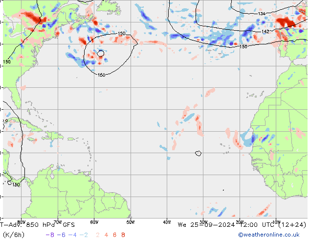 T-Adv. 850 hPa GFS We 25.09.2024 12 UTC