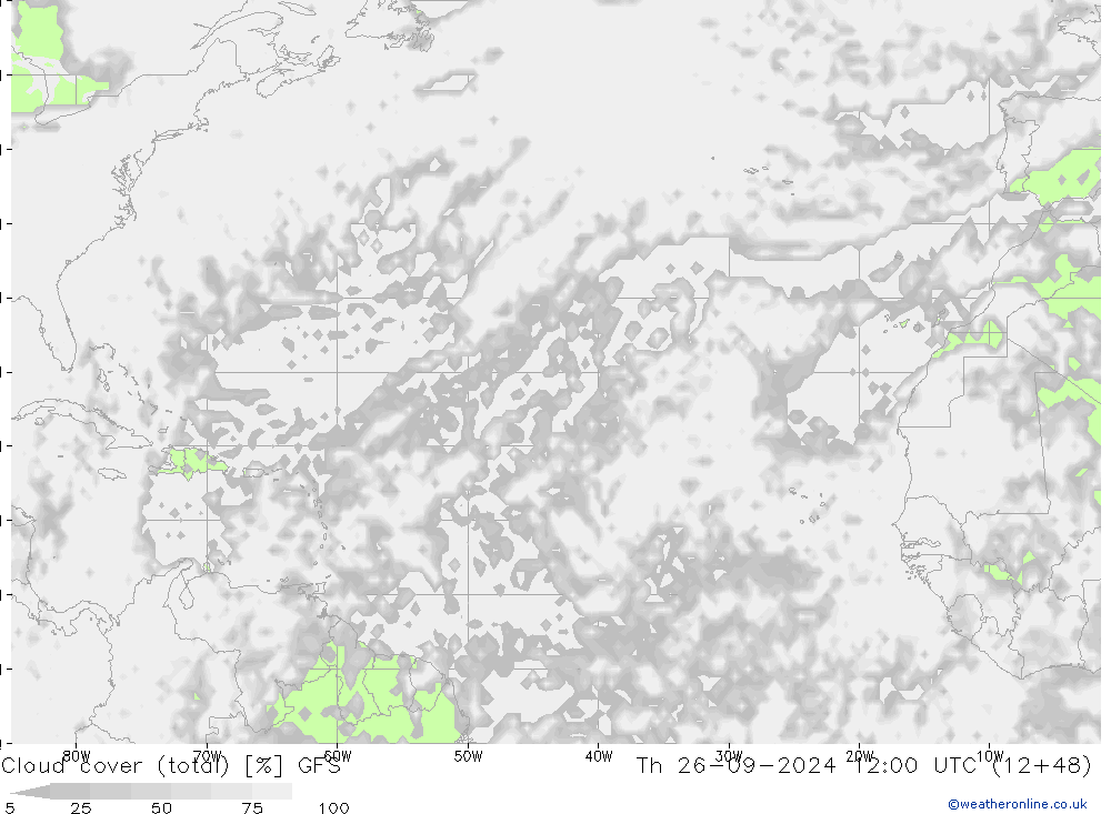 Cloud cover (total) GFS Th 26.09.2024 12 UTC