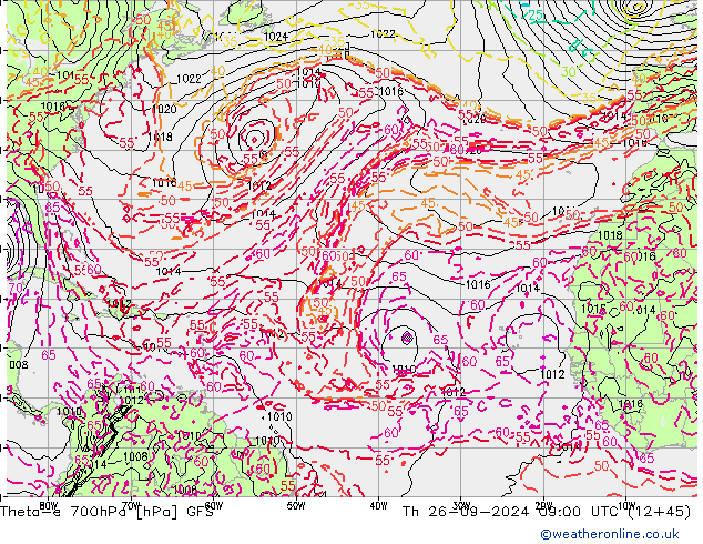 Theta-e 700hPa GFS Th 26.09.2024 09 UTC