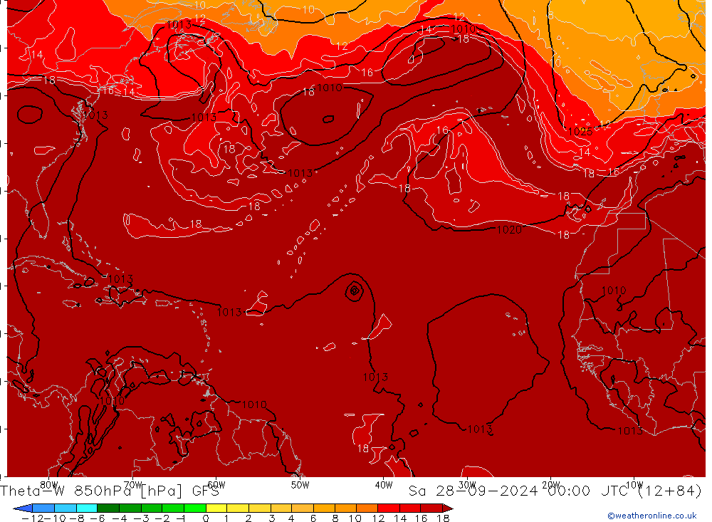 Theta-W 850hPa GFS Sáb 28.09.2024 00 UTC