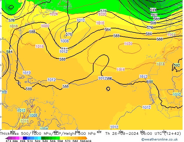 Thck 500-1000hPa GFS czw. 26.09.2024 06 UTC