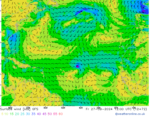 Surface wind GFS Fr 27.09.2024 12 UTC