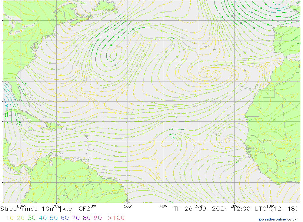 Linea di flusso 10m GFS gio 26.09.2024 12 UTC