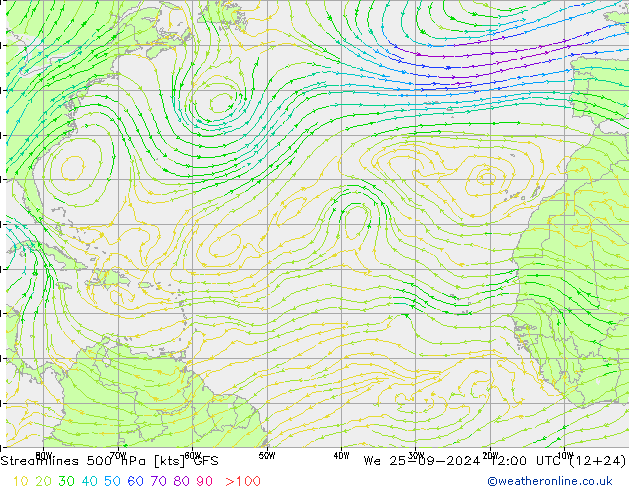 Streamlines 500 hPa GFS We 25.09.2024 12 UTC