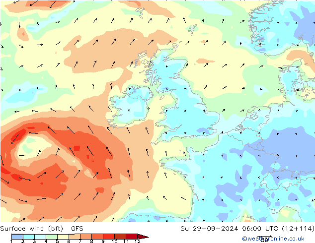 ве�Bе�@ 10 m (bft) GFS Вс 29.09.2024 06 UTC