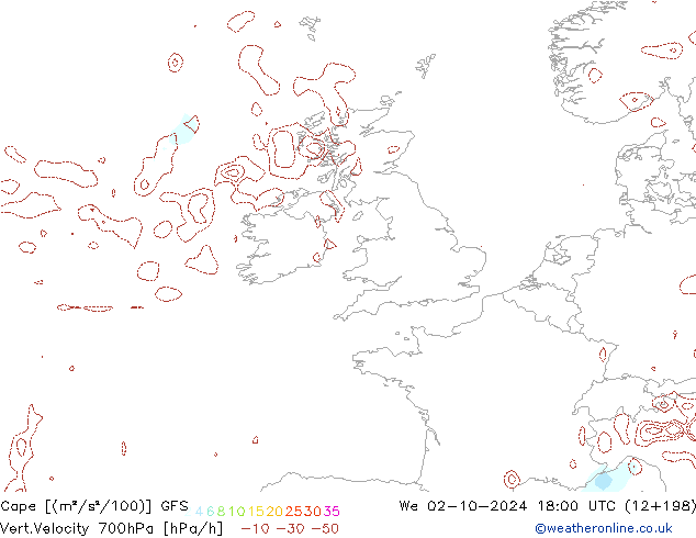 Cape GFS mié 02.10.2024 18 UTC