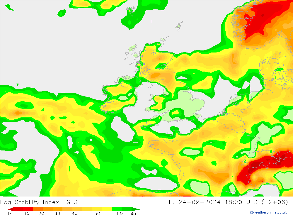 Fog Stability Index GFS wto. 24.09.2024 18 UTC