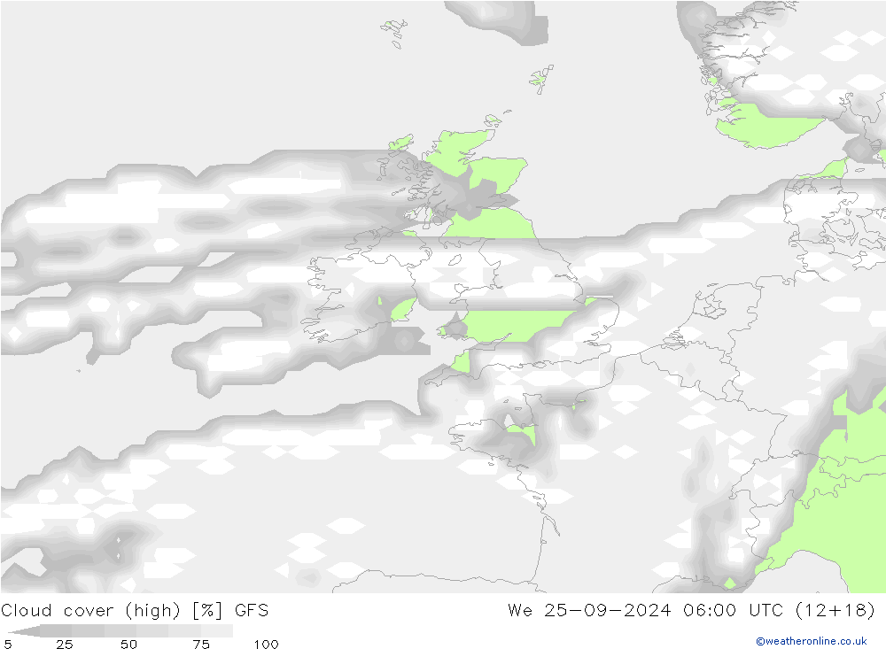 Bewolking (Hoog) GFS wo 25.09.2024 06 UTC