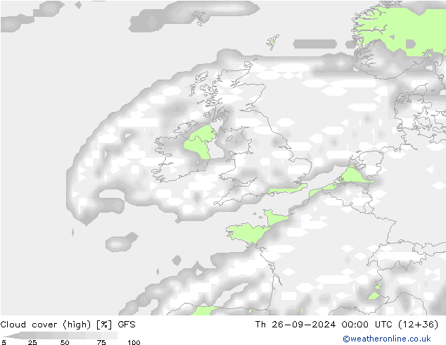 Cloud cover (high) GFS Th 26.09.2024 00 UTC