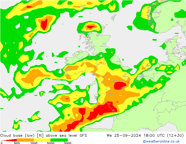 Wolkenbasis (Laag) GFS wo 25.09.2024 18 UTC