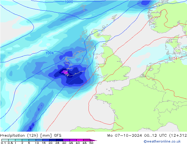 Yağış (12h) GFS Pzt 07.10.2024 12 UTC