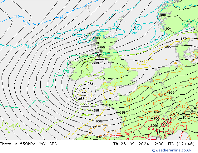 Theta-e 850hPa GFS Th 26.09.2024 12 UTC