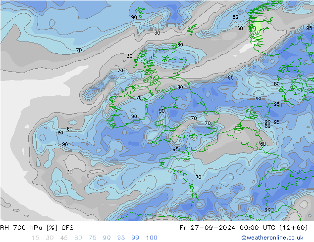 RH 700 hPa GFS Fr 27.09.2024 00 UTC