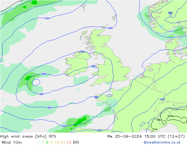 High wind areas GFS Qua 25.09.2024 15 UTC