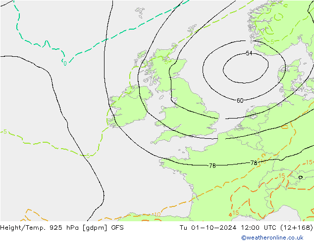 Height/Temp. 925 hPa GFS Di 01.10.2024 12 UTC