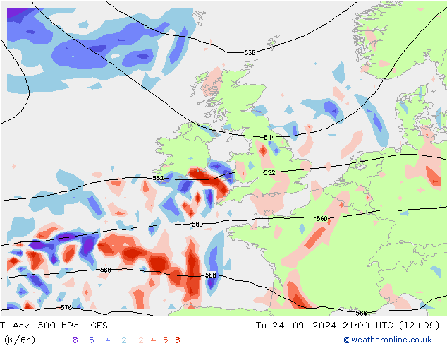 T-Adv. 500 hPa GFS wto. 24.09.2024 21 UTC