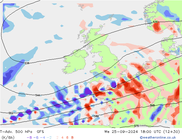 T-Adv. 500 hPa GFS mer 25.09.2024 18 UTC