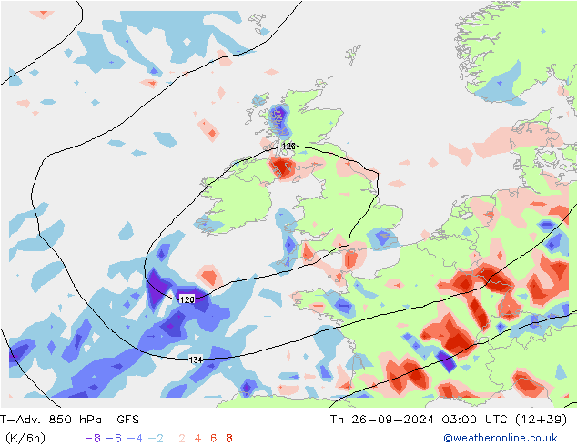 T-Adv. 850 hPa GFS jue 26.09.2024 03 UTC