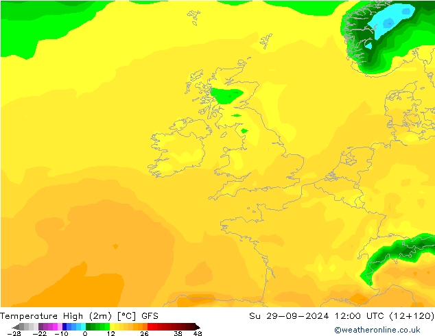 Temperature High (2m) GFS Su 29.09.2024 12 UTC