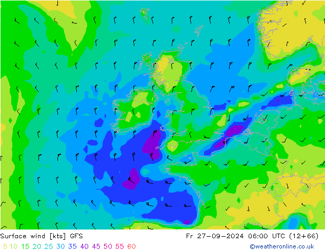 Surface wind GFS Fr 27.09.2024 06 UTC