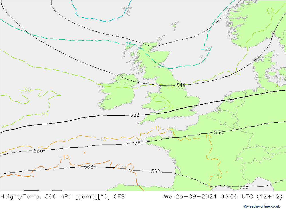 Yükseklik/Sıc. 500 hPa GFS Çar 25.09.2024 00 UTC