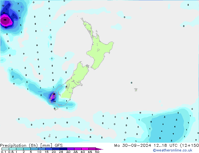 Precipitation (6h) GFS Mo 30.09.2024 18 UTC