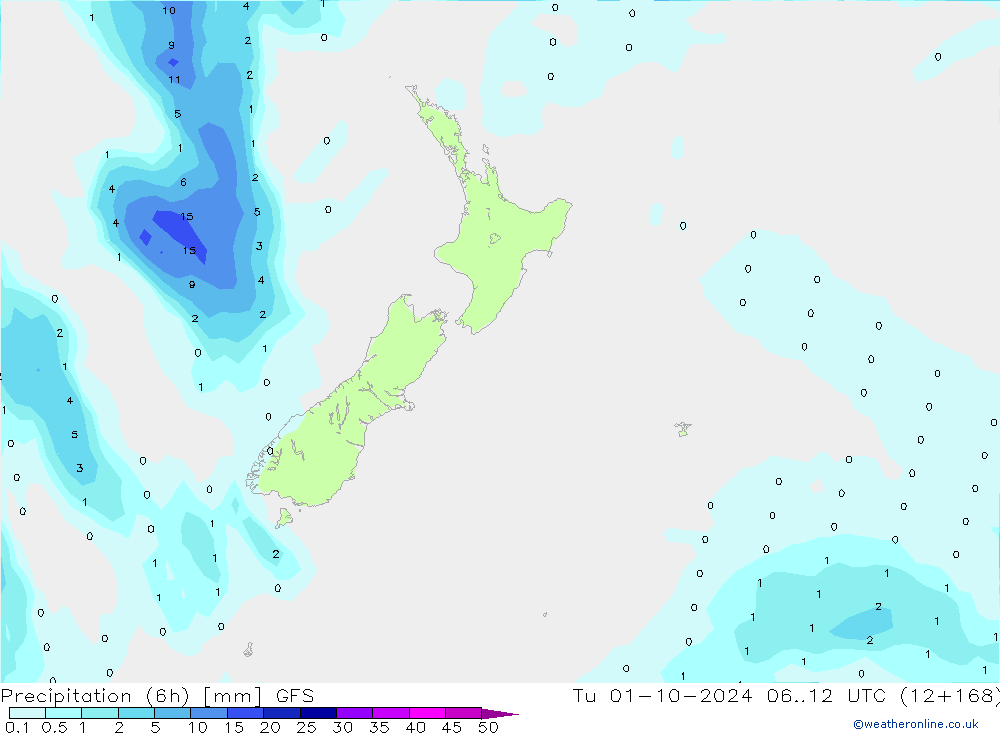 Z500/Rain (+SLP)/Z850 GFS вт 01.10.2024 12 UTC