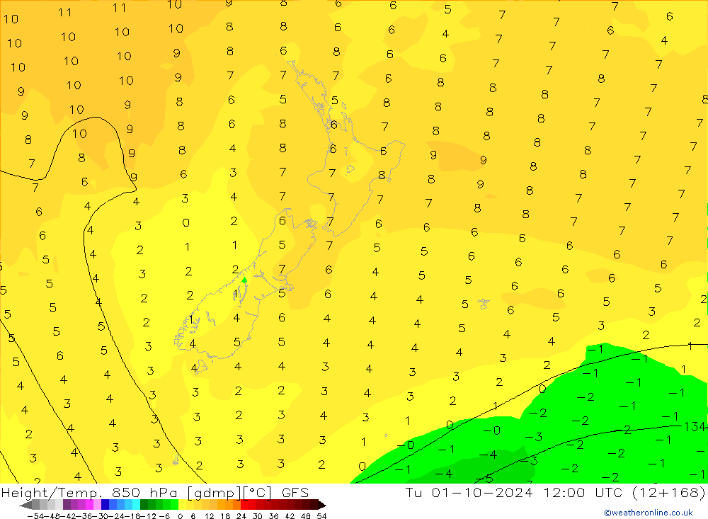 Z500/Rain (+SLP)/Z850 GFS вт 01.10.2024 12 UTC