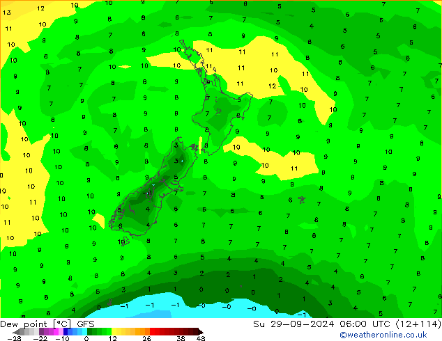 Dew point GFS Su 29.09.2024 06 UTC