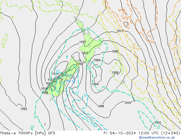 Theta-e 700hPa GFS Fr 04.10.2024 12 UTC