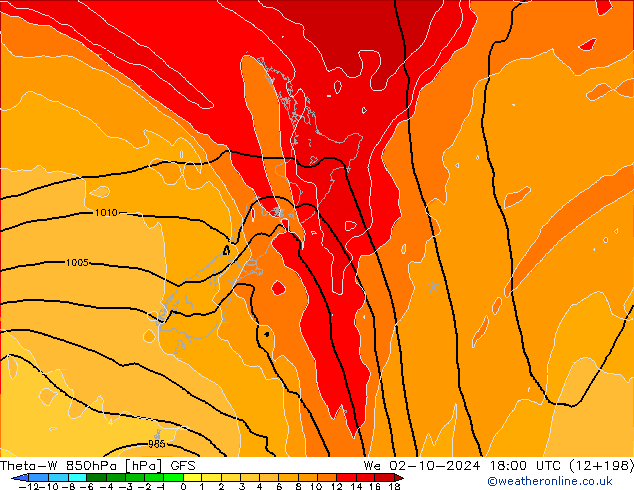 Theta-W 850hPa GFS We 02.10.2024 18 UTC