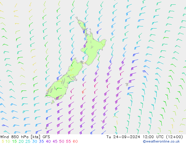 Wind 850 hPa GFS Tu 24.09.2024 12 UTC