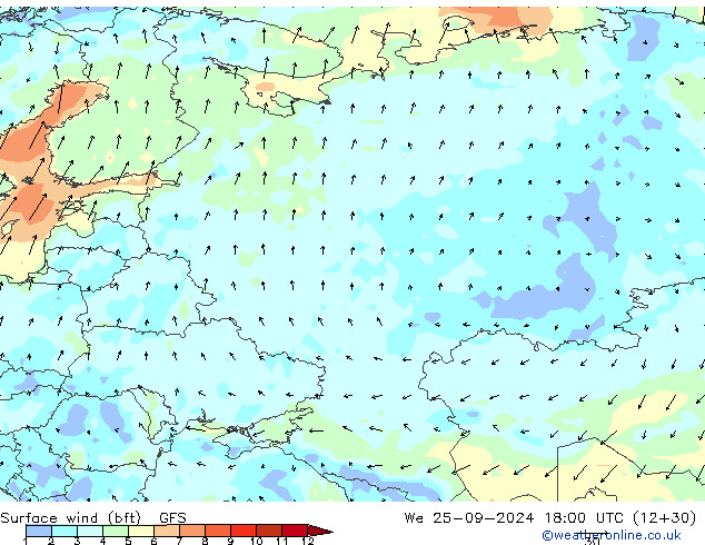 Surface wind (bft) GFS We 25.09.2024 18 UTC