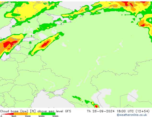 Cloud base (low) GFS чт 26.09.2024 18 UTC